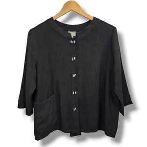 Niche Button Front Top S Women Black Nilgun Derman Lagenlook Textured Minimalist